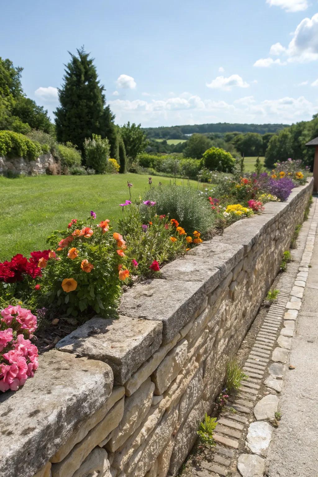 Rustic stone walls that evoke a sense of timeless charm.