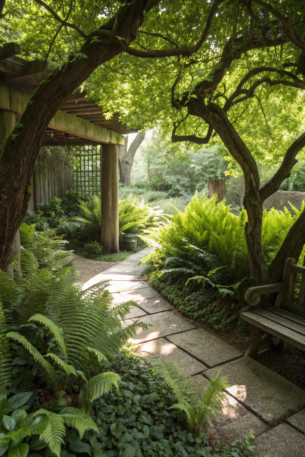 Create a shady sanctuary with the lush presence of foxtail ferns.