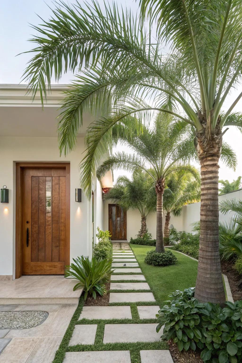 Foxtail palms bring harmony to your entryway.