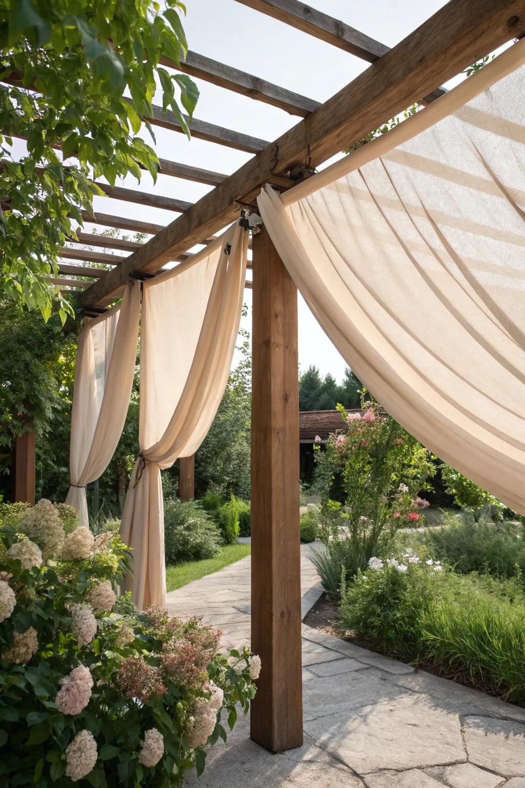 A fabric shade elevating an existing pergola structure.