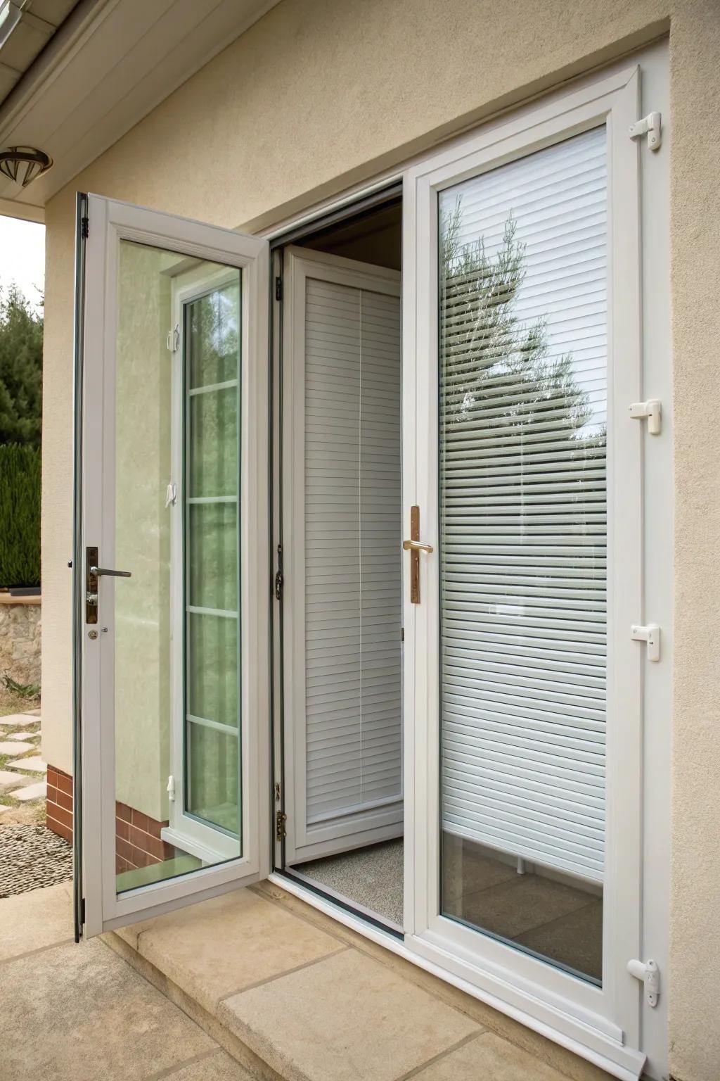 Built-in blinds offer convenience and privacy in style.