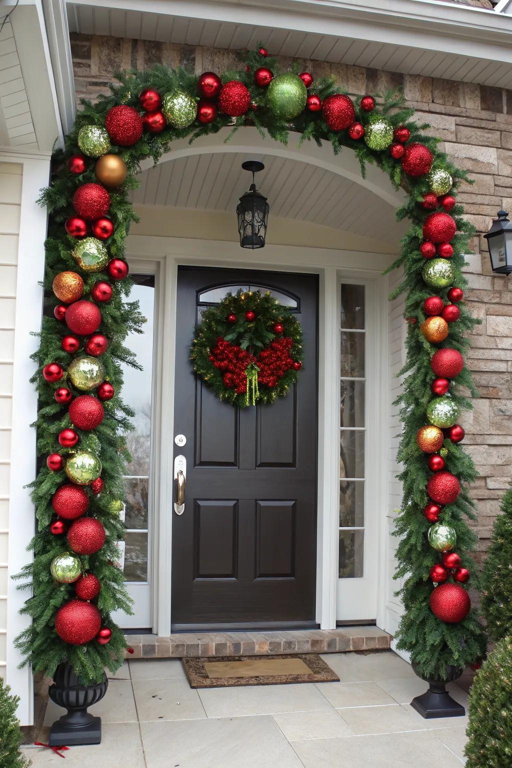 A garland with bold ornaments adding a vibrant pop of color to your decor.