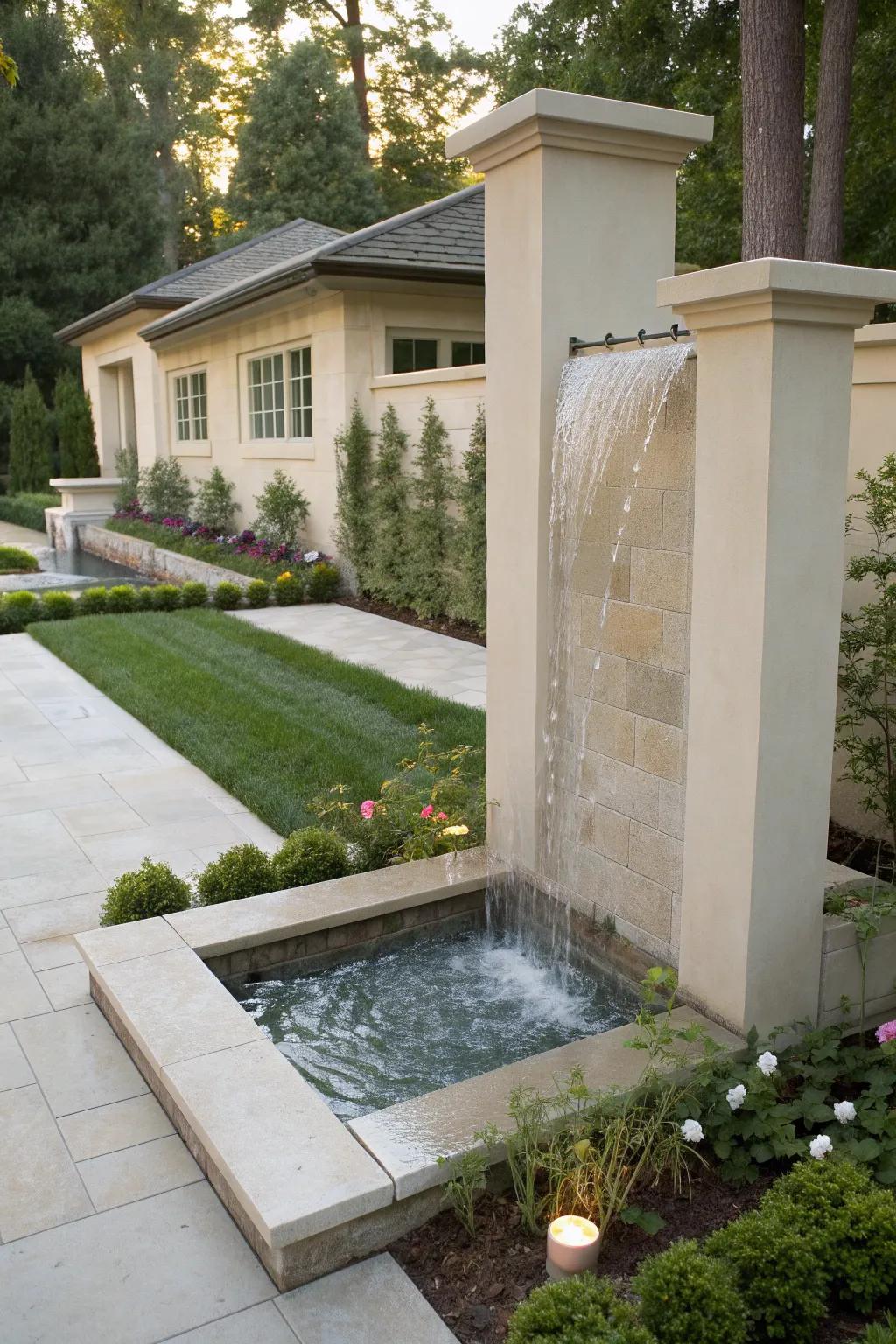 Water walls offer a tranquil, zen-like entrance experience.