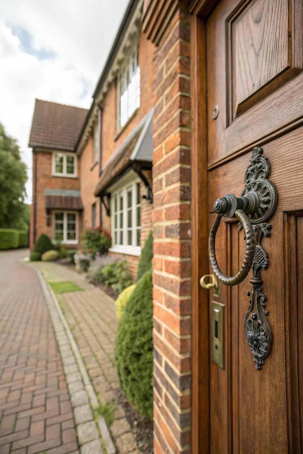 Vintage hardware adds a touch of character and uniqueness to a front door.