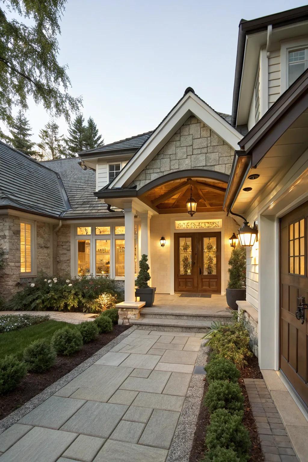 A variety of roof styles for front door overhangs.
