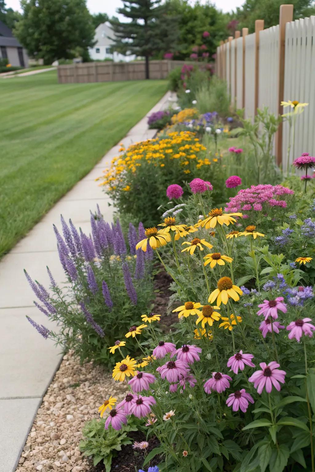 Low-maintenance flower beds offer beauty with minimal effort.