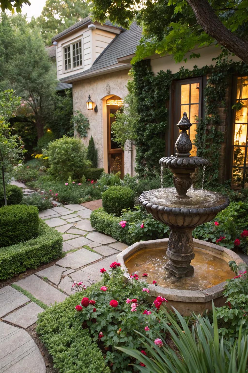 A water feature adds tranquility to your garden.