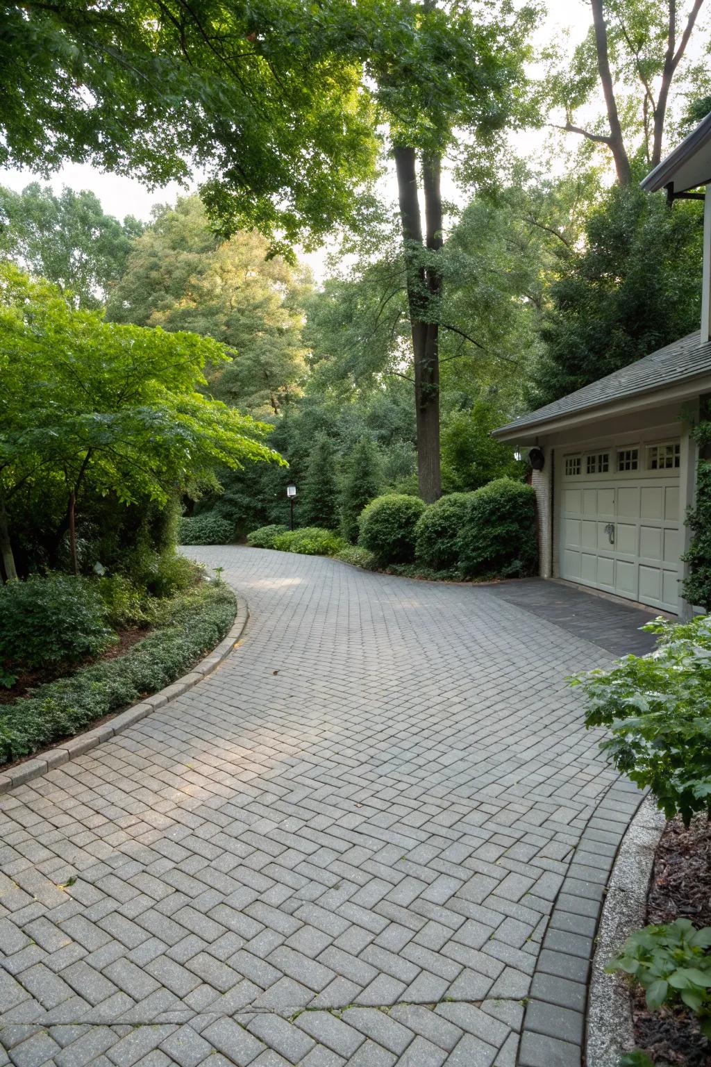 Environmentally friendly driveway with permeable pavers.
