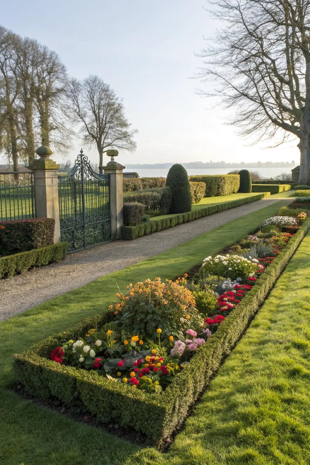 Low hedges provide structure while maintaining an open feel.