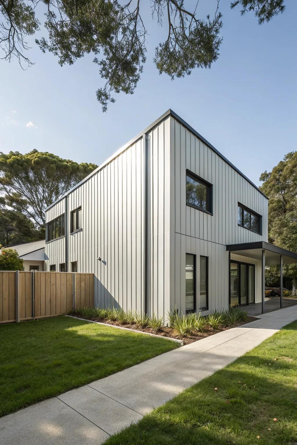 A house with vertical cladding that adds height and elegance.
