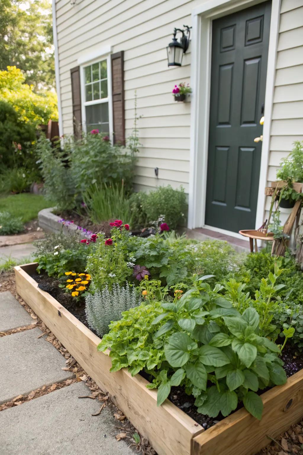 A practical and beautiful herb and edible flower garden bed.