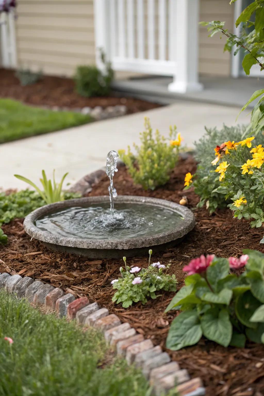 A water feature adds a tranquil focal point to any garden.