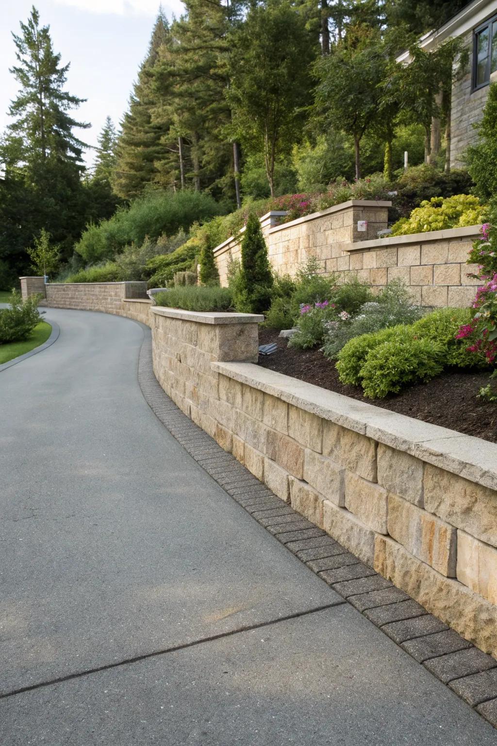Bold borders frame the driveway beautifully.