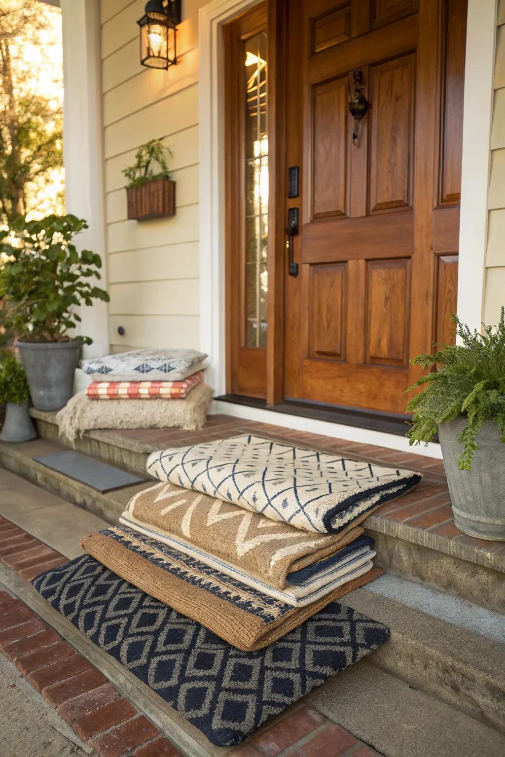 Layered doormats add texture and style to your entryway.
