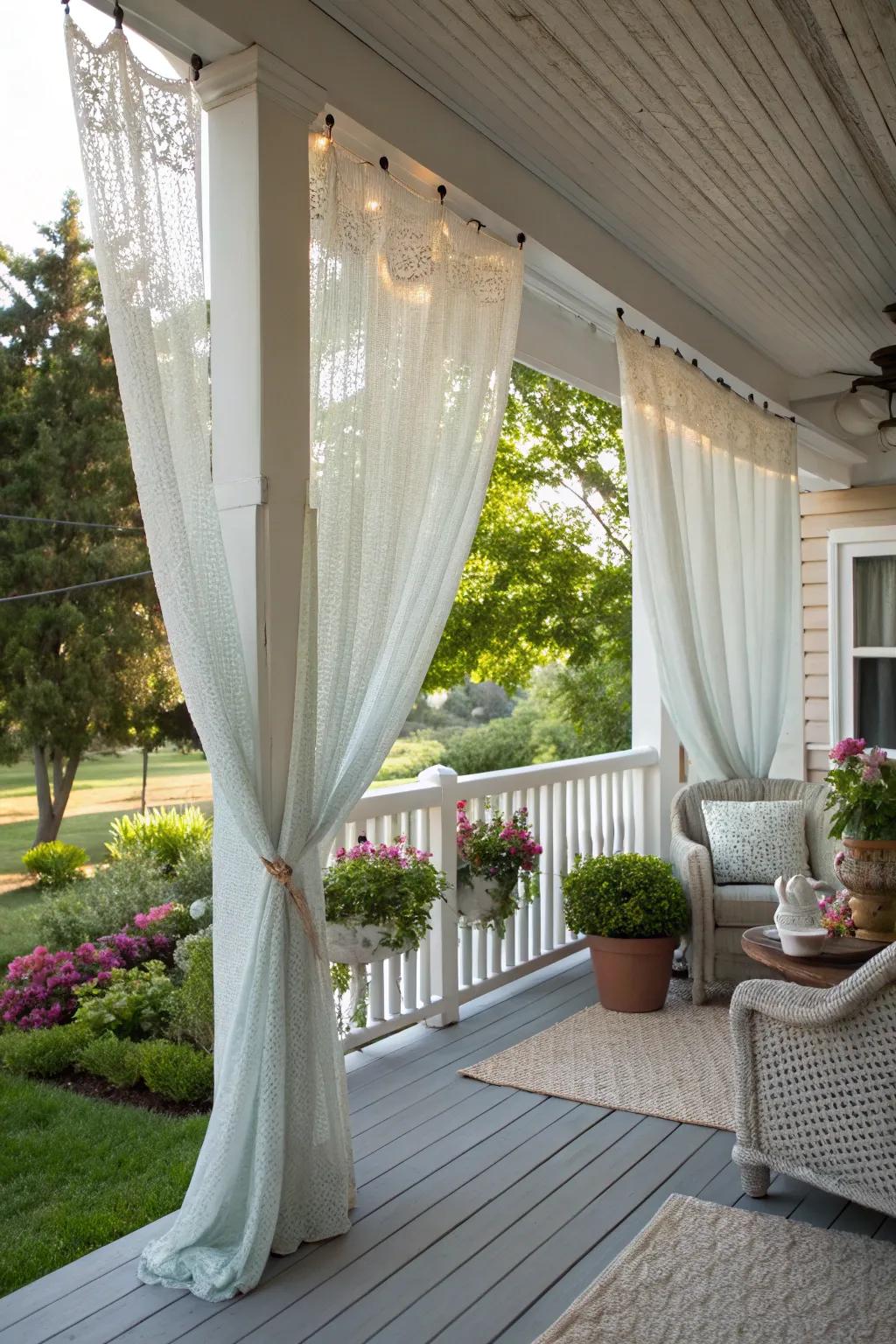 Outdoor curtains add shade and a whimsical touch to your porch.