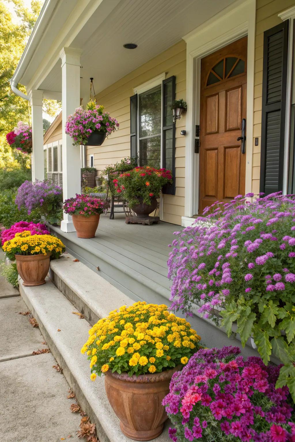 Colorful plants create a vibrant display.