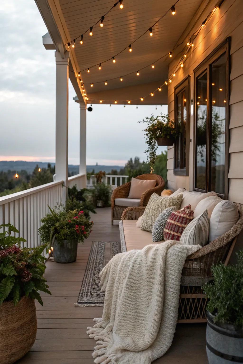 Cozy seating invites you to relax and enjoy the fall ambiance.