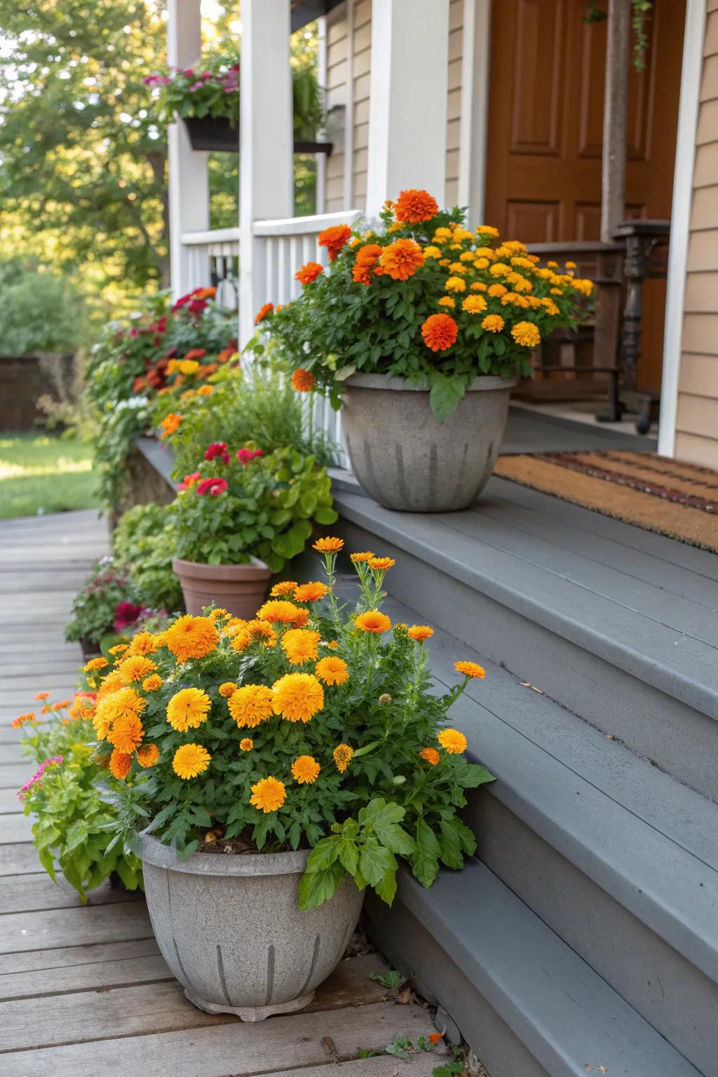 Bright seasonal flowers bring summer vibes to your front porch.