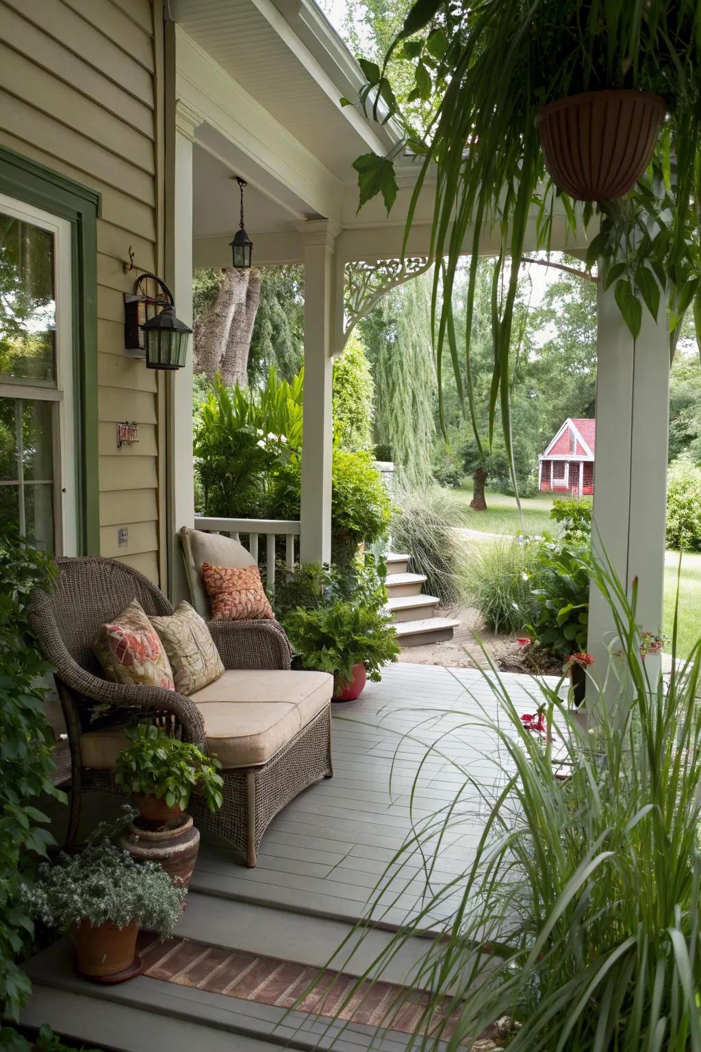 A private nook on the porch offers a peaceful retreat
