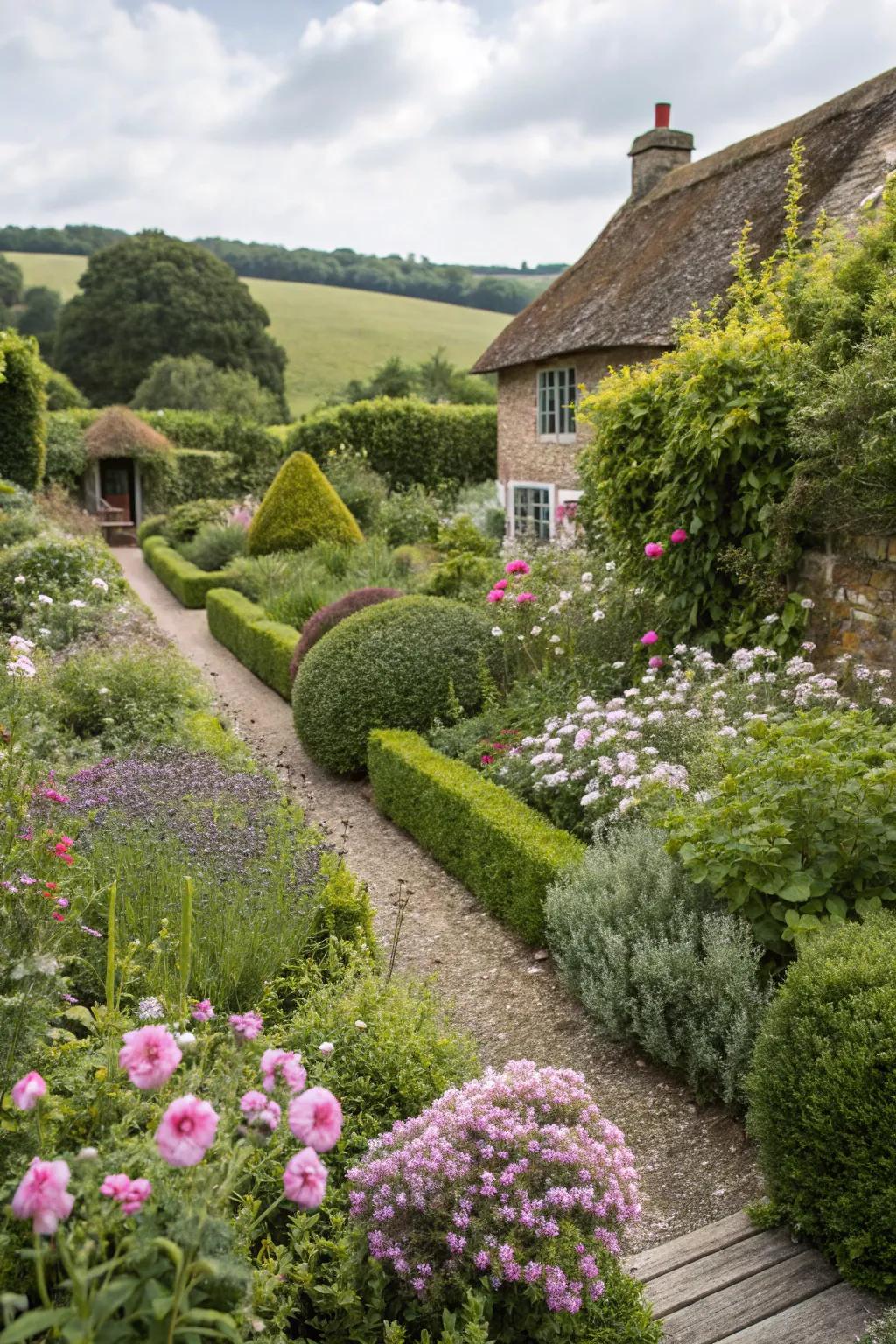 Embrace a natural look with boxwoods in a cottage garden.