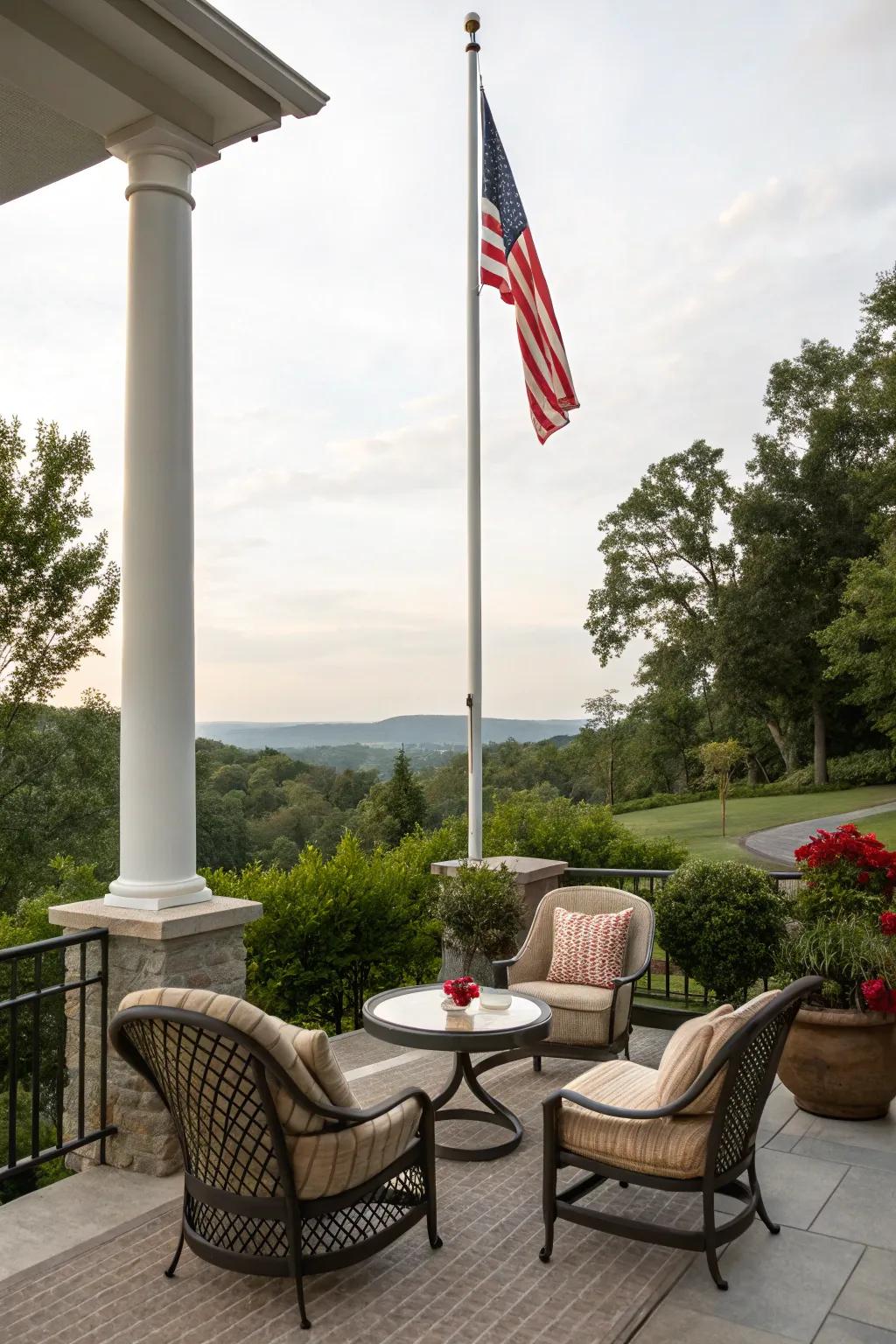 A flagpole complements the patio area beautifully.
