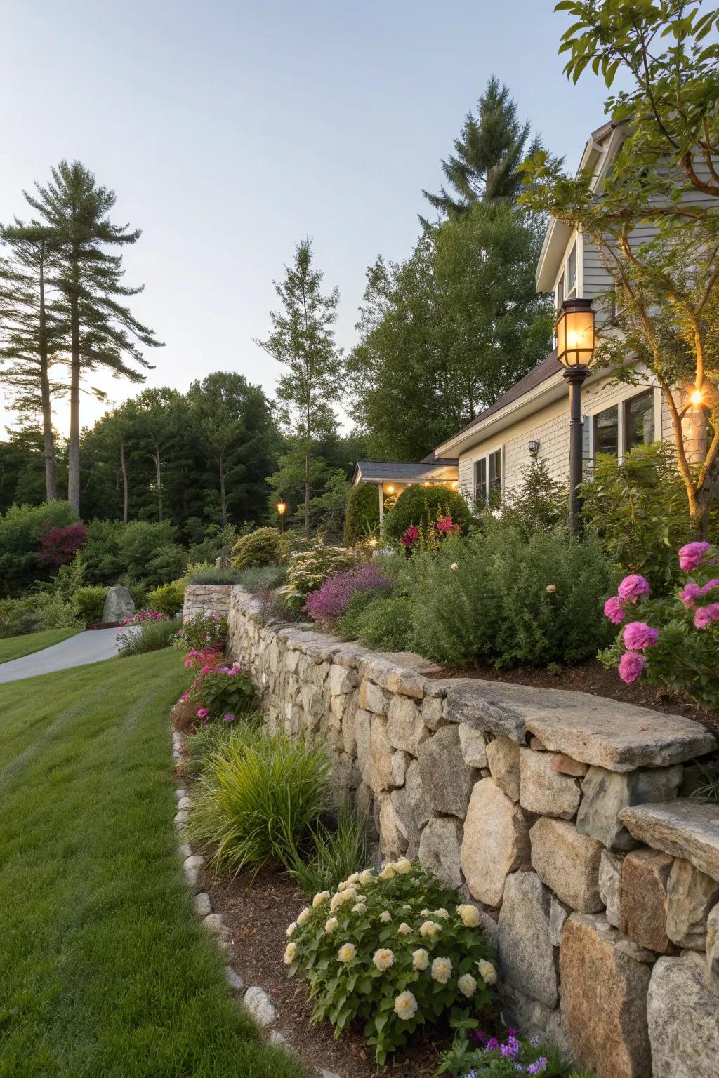 Stone walls provide structure and timeless beauty.