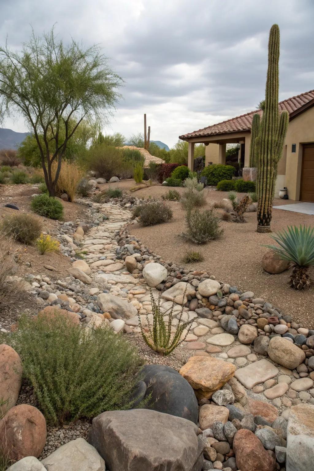 A dry riverbed adds a natural flow to your landscape.