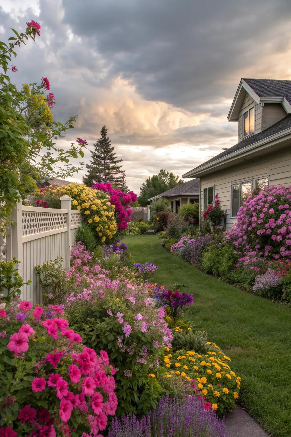 Flowering plants offer privacy and a splash of color.
