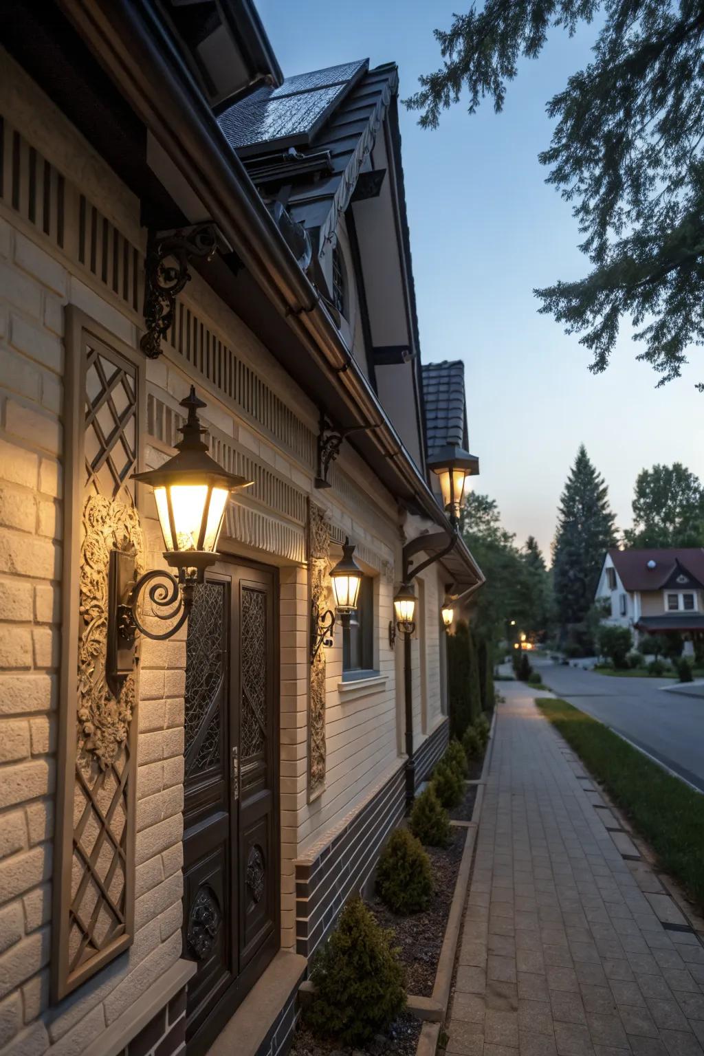 Enhance your home’s facade with solar wall lighting.