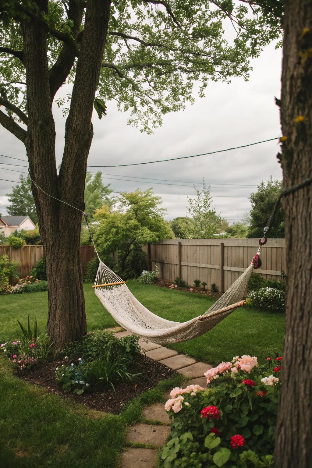 Relax and unwind in a hammock haven.