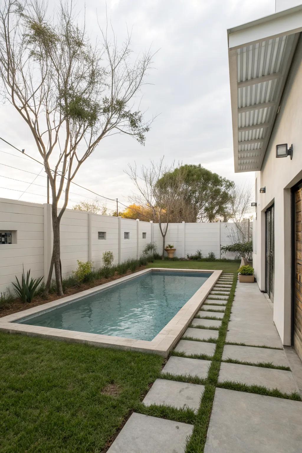 A sleek modern minimalist galvanized pool setup.