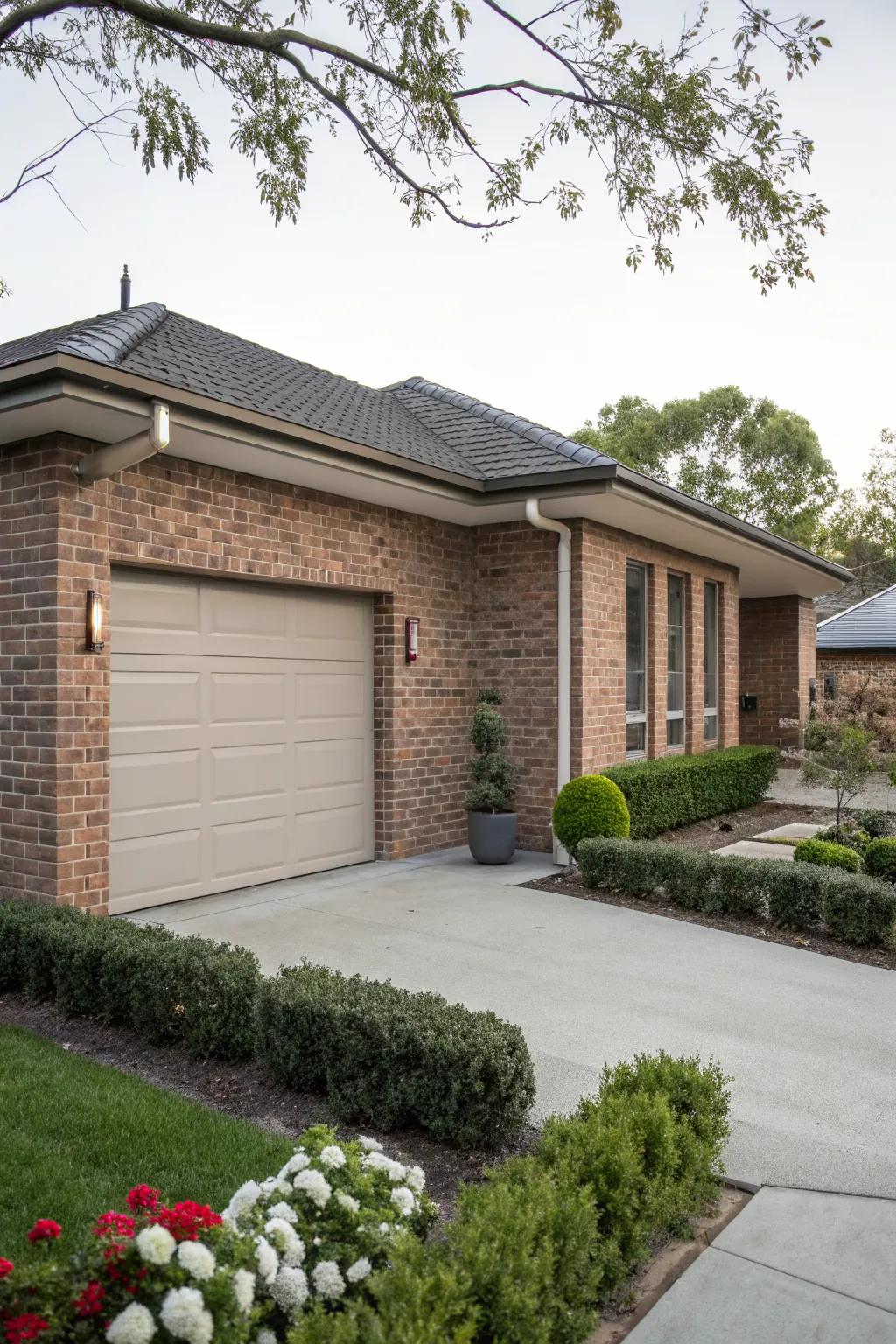 Understated taupe offers timeless elegance with brick.