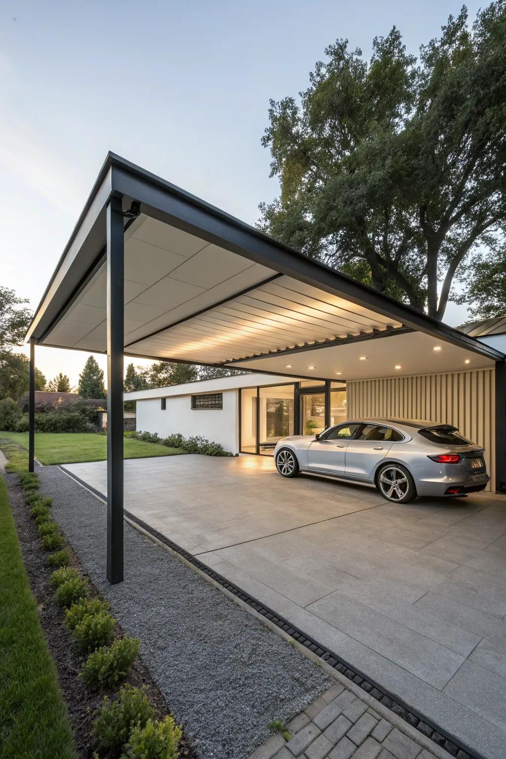 Functionality meets minimalism with a carport roof.