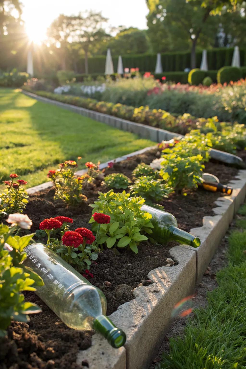 Recycled glass bottles create an eco-friendly, charming effect.