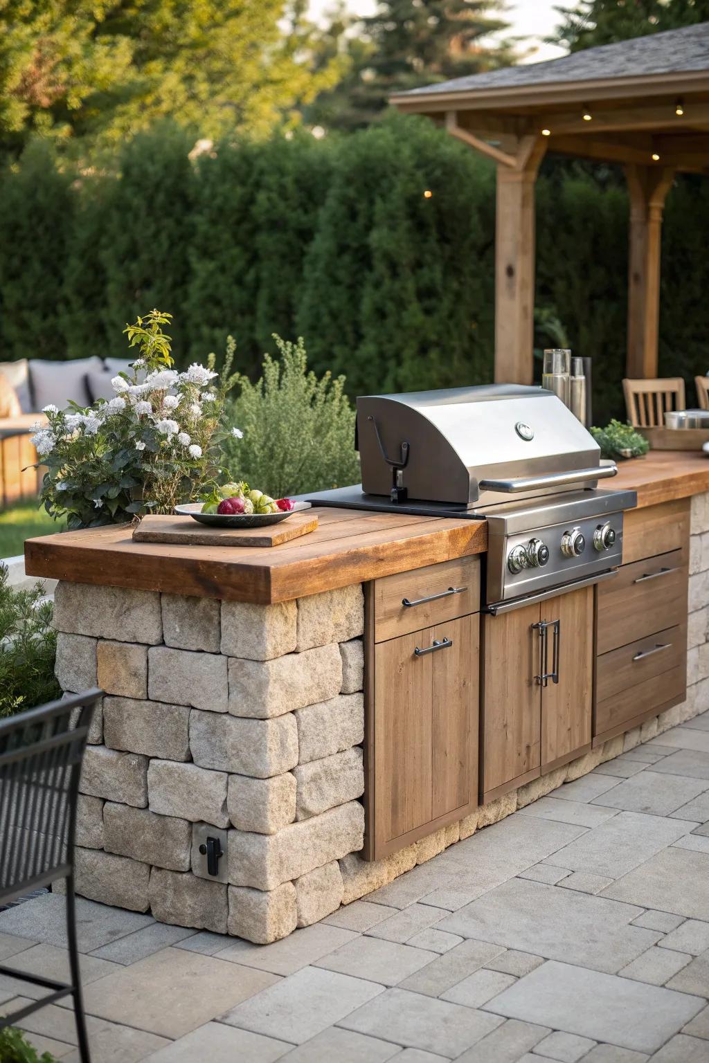 Host memorable gatherings with an outdoor kitchen built from blocks.