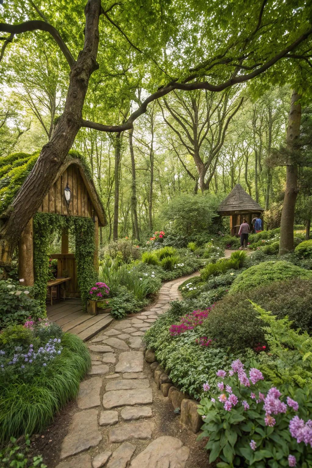 A themed garden scene transporting you to a woodland retreat.
