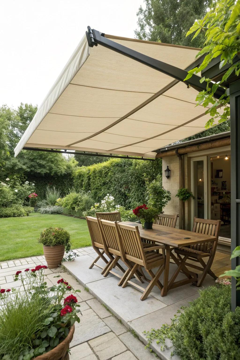 Enjoy flexible shade options with a retractable awning.