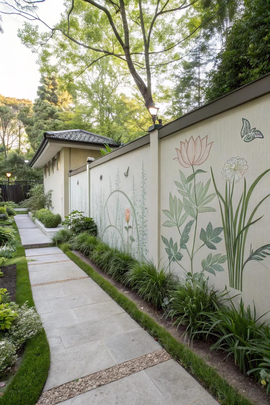 Minimalist murals provide a serene escape in your garden.