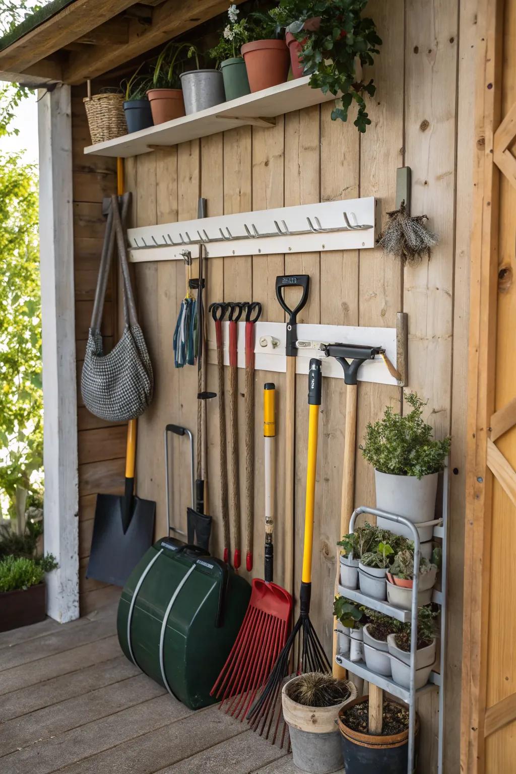 Efficient hanging storage for garden tools