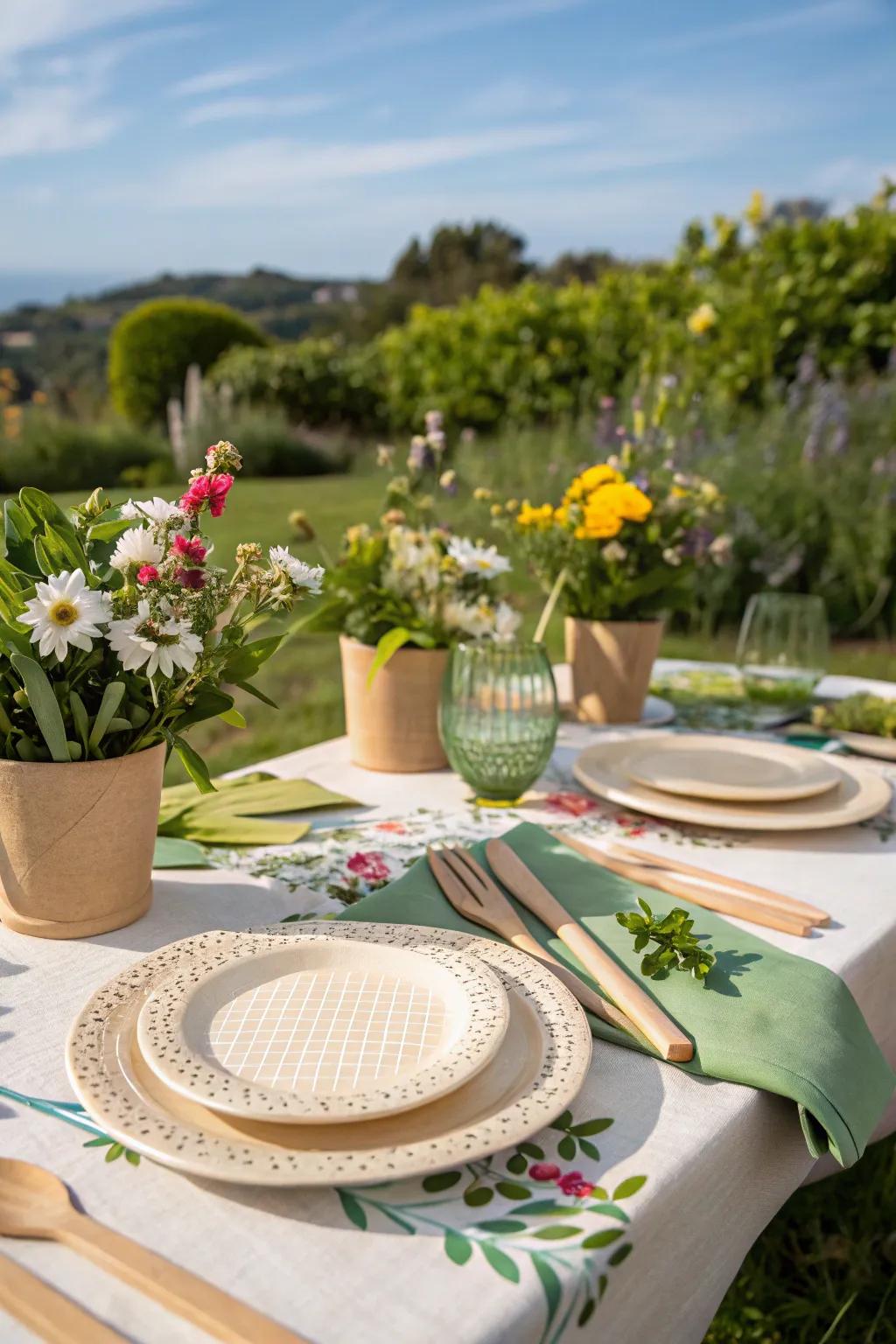 Eco-friendly plates and utensils are perfect for outdoor dining.