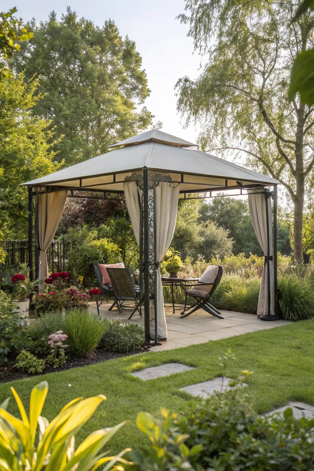 Weatherproof shelters let you enjoy your garden in any season.
