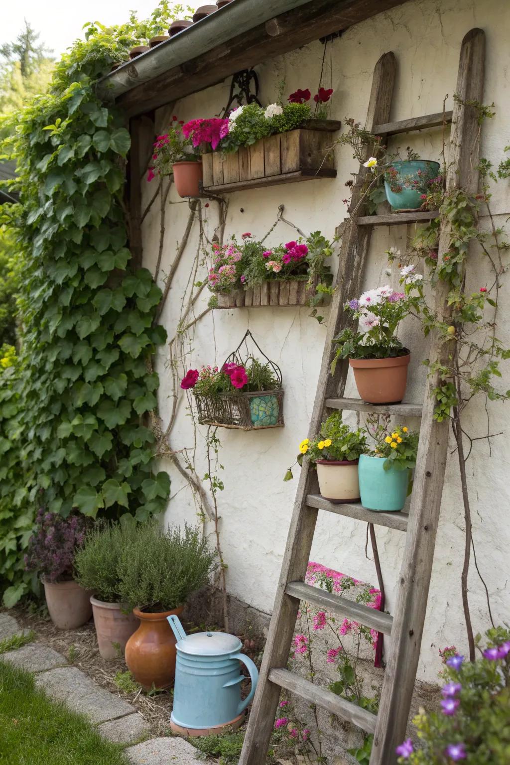 Create vertical interest with a rustic ladder display.