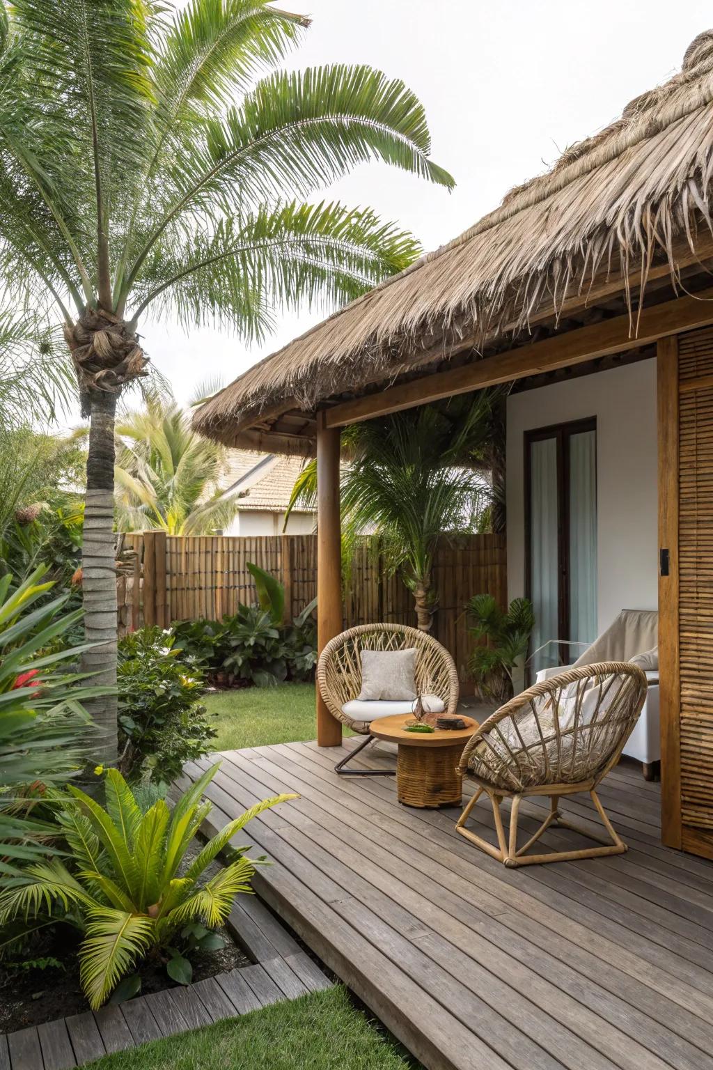 A thatch roof brings a tropical vibe to your backyard.