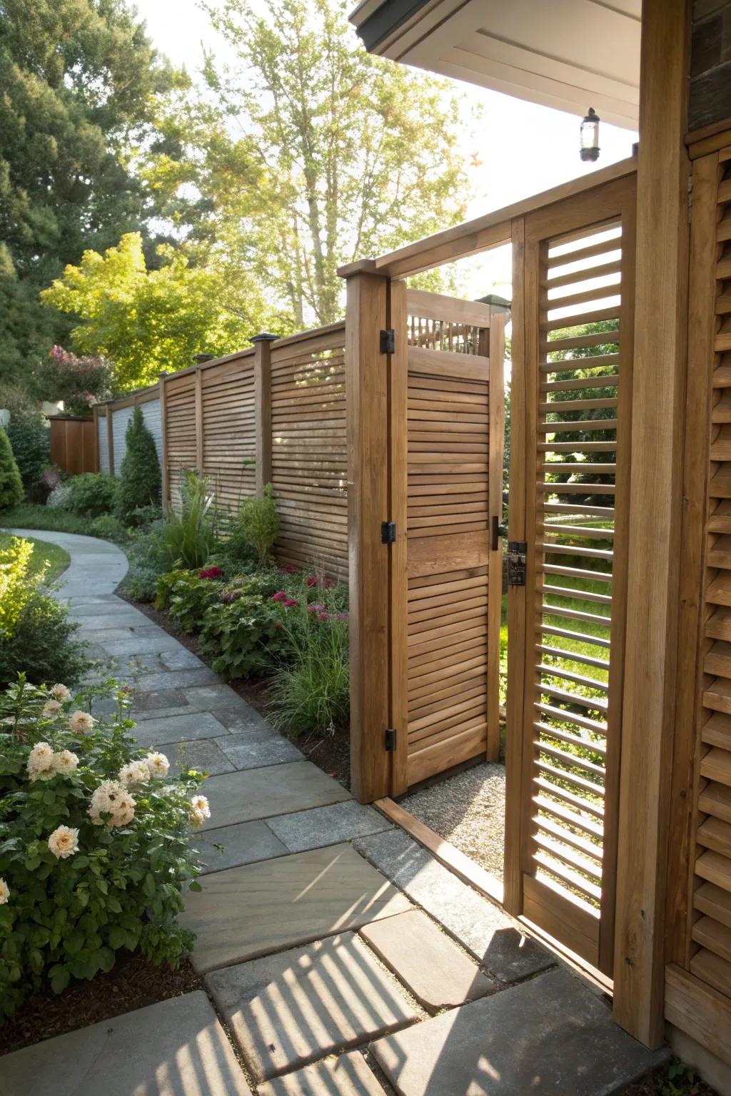 Louvered gates provide privacy with a refreshing breeze.