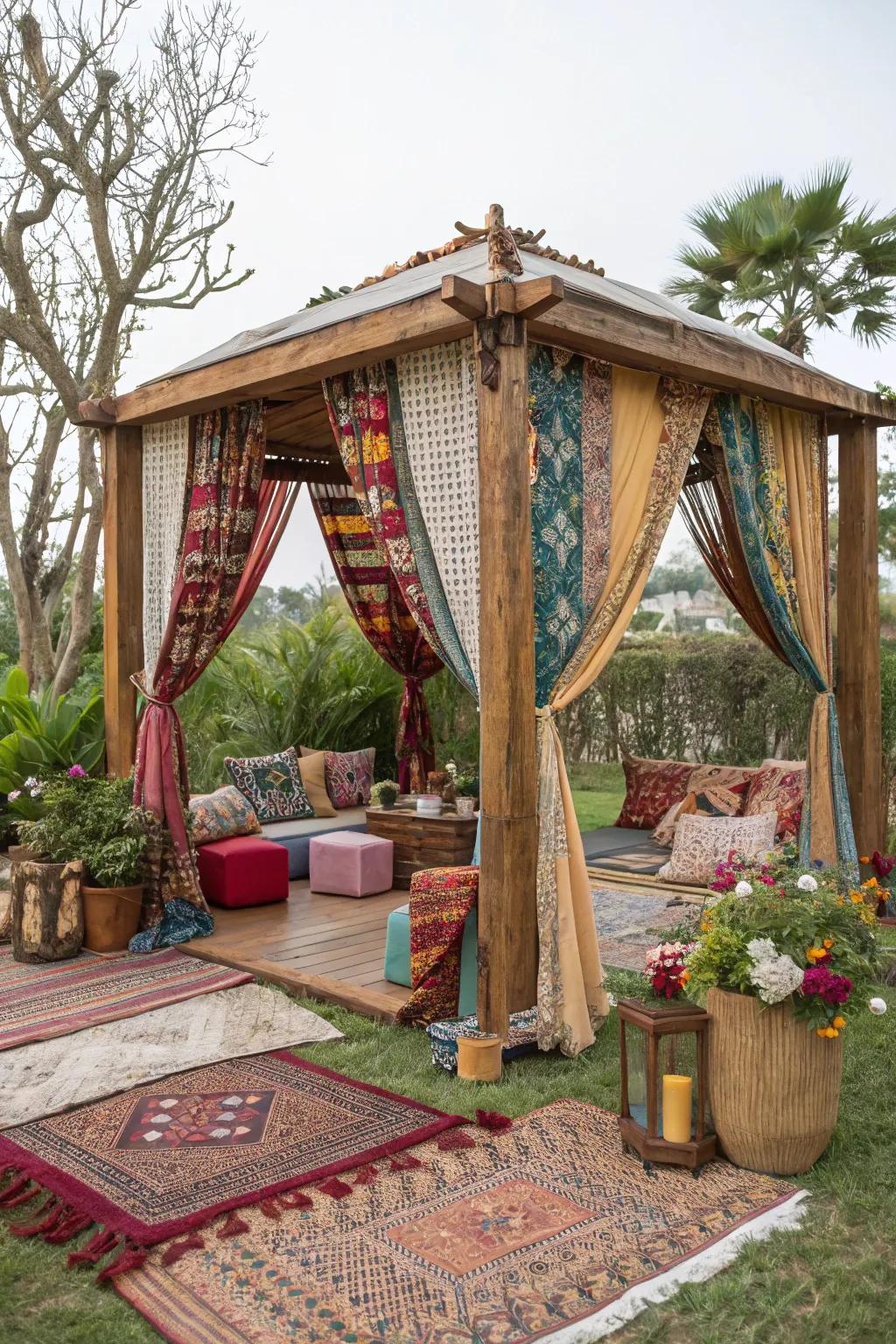 Bring bohemian flair to your gazebo.