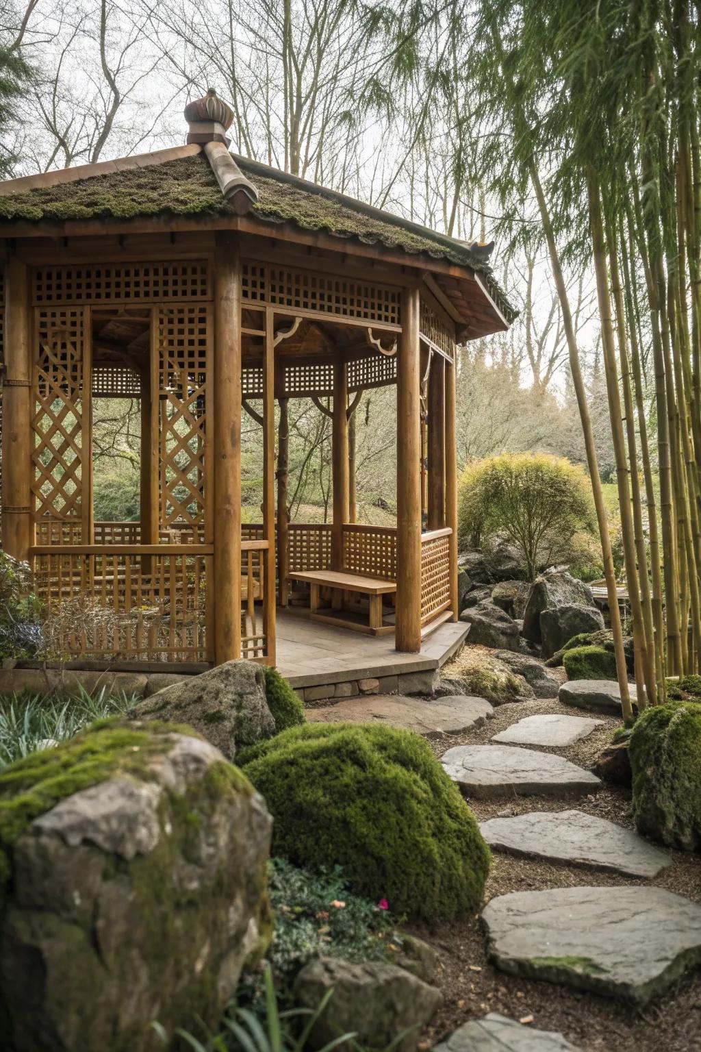 Transform your gazebo into a Zen retreat with Asian-inspired design.