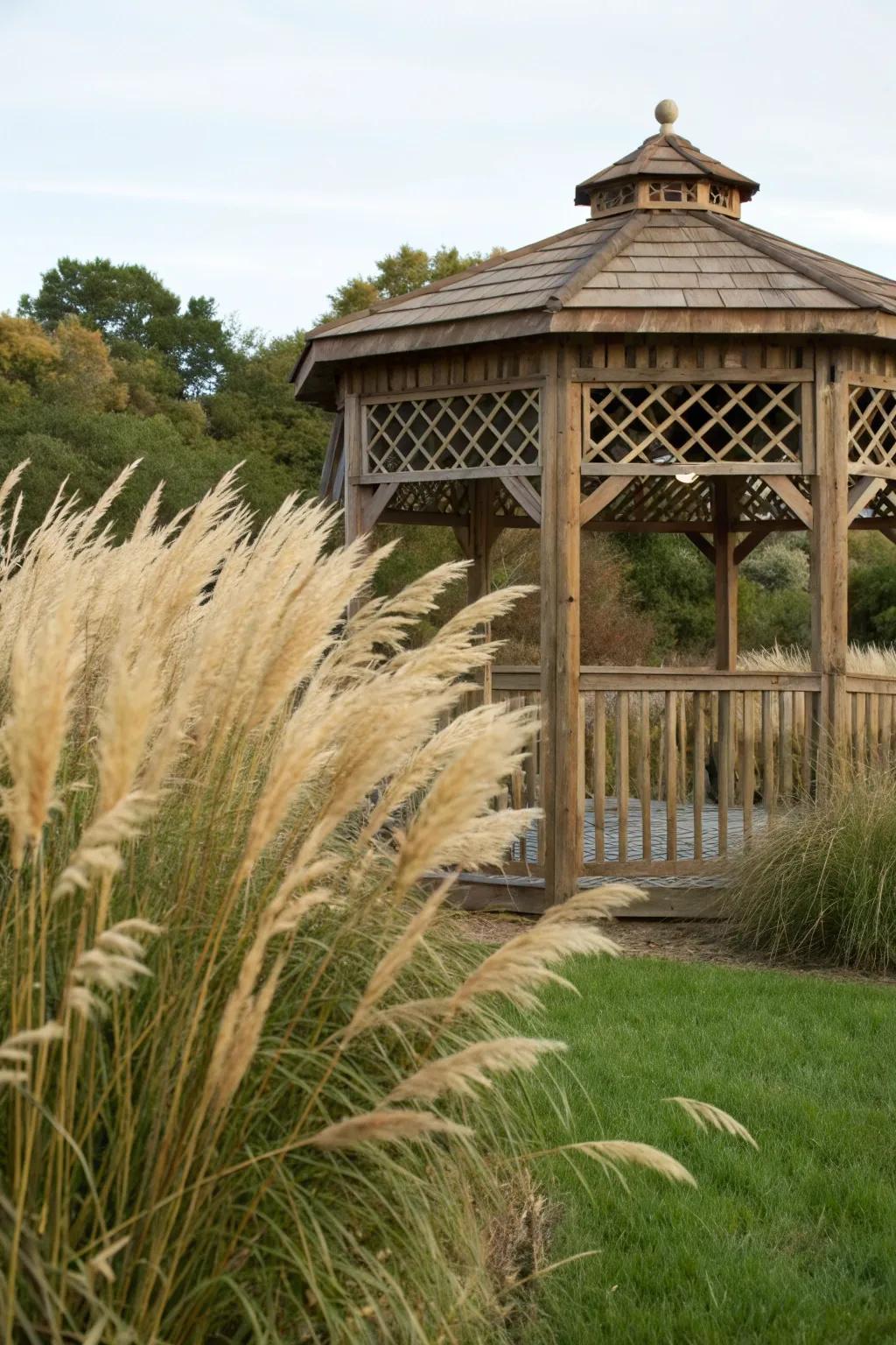 Tall grasses offer both beauty and privacy for this open gazebo setting.