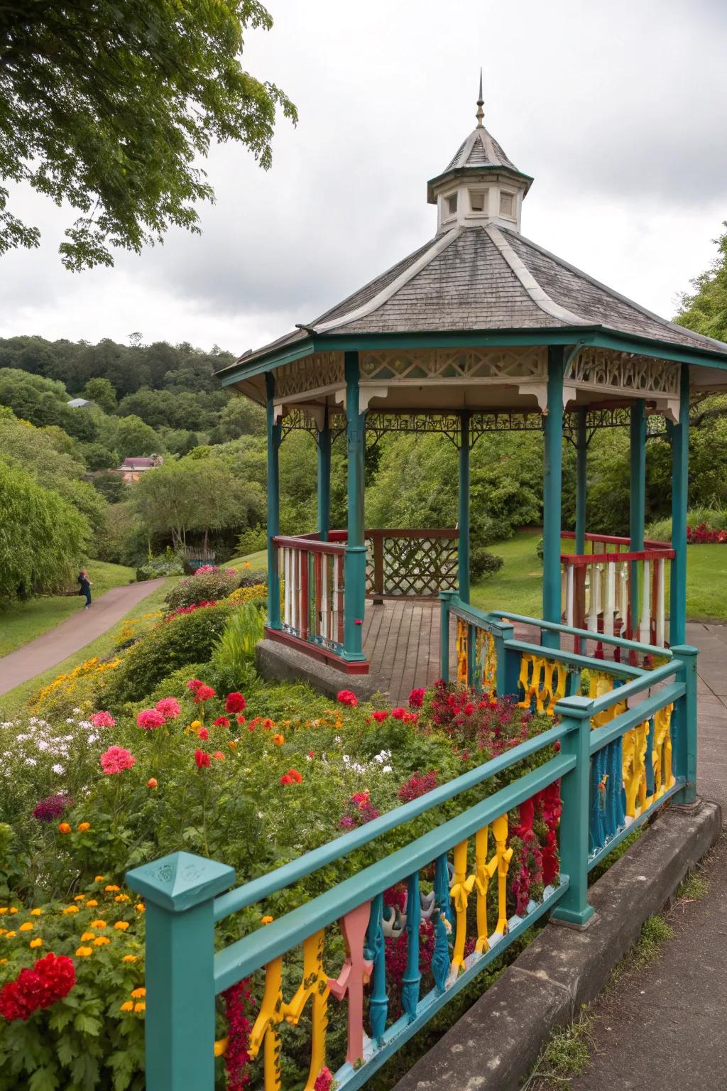 Add personality to your gazebo with colorful railings.
