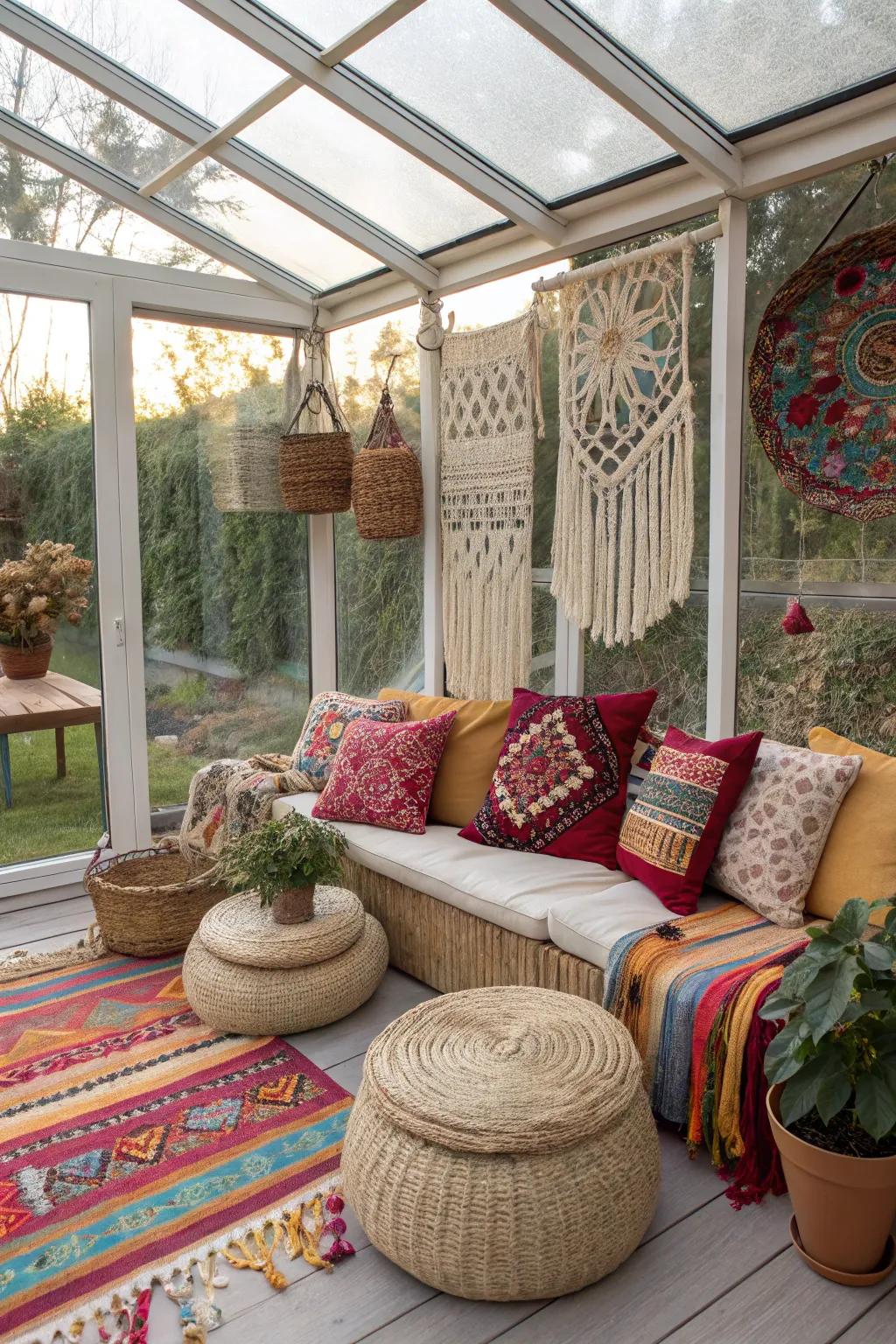 A vibrant, bohemian chic space full of personality.