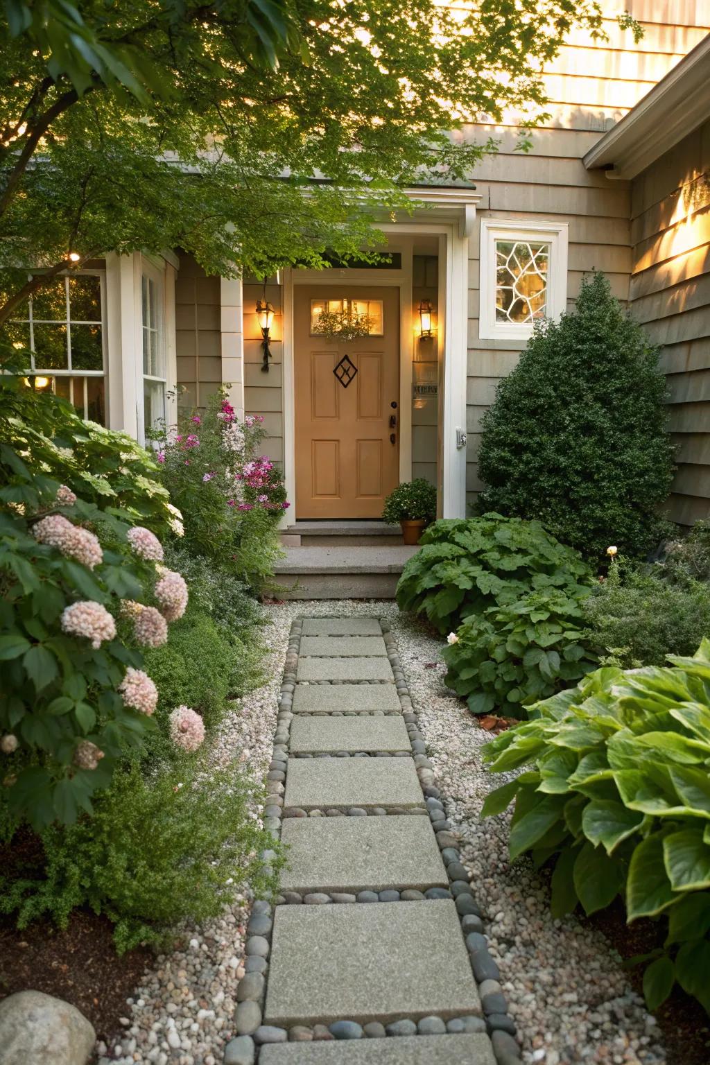 An inviting entry path leading to a charming front door.